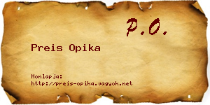 Preis Opika névjegykártya